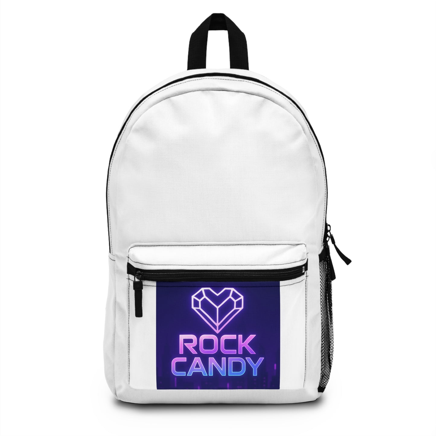 Neon Rock Candy Logo Backpack - Trendy School Bag, Stylish Travel Tote, Customizable Daypack, Gift for Teens, Unique Festival Accessory